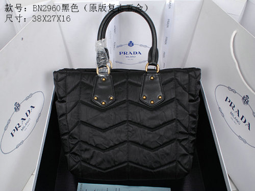 2014 Prada wrinkle nylon fabric tote bag BN2960 black for sale